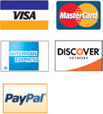VISA> Mastercard, American Express, Discover, PayPal, Google Checkout, Checks, Money Orders